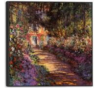 Wallfillers Large Colourful Claude Monet Wall Art Framed Canvas Print of Pathway Garden at Giverny Painting (100cm x 100cm)