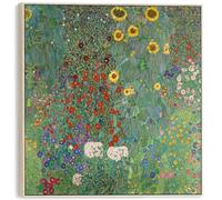 Wallfillers Large Gustav Klimt Farm Garden - Framed Canvas Print - Green Floral - 100cm x 100cm