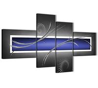 Wallfillers Large Indigo Navy Blue Grey White Abstract Canvas Wall Art - Split 4 Piece - 160cm Wide - 4348