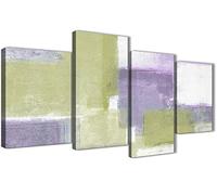 Wallfillers Large Lime Green Purple Abstract Painting Canvas Wall Art Print - Multi 4 Part - 130cm Wide - 4364