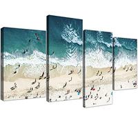 Wallfillers Large Panoramic Blue Beach - Multi 4 Panel Landscape Canvas - 130cm Wide - 4245