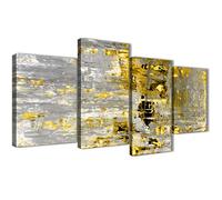 Wallfillers Large Yellow Abstract Painting Wall Art Print Canvas - Multi 4 Piece - 130cm Wide - 4357