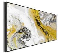 Wallfillers Long Wide Horizontal Framed Wall Art Print - Over Bed Couch Sofa - Panoramic Canvas - Yellow Grey Abstract Picture - L - XL - XXL (Yellow Grey #462, 123 x 52cm - BLACK Frame XL)