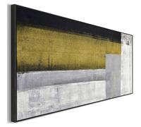 Wallfillers Long Wide Horizontal Framed Wall Art Print - Over Bed Couch Sofa - Panoramic Canvas - Yellow Grey Abstract Picture - L - XL - XXL (Yellow Grey #425, 123 x 52cm - BLACK Frame XL)