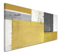 Wallfillers Mustard Yellow Grey Abstract Painting Canvas Wall Art Print - 1340-118x49cm