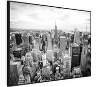 Wallfillers New York Skyline Framed Canvas Wall Art - Black White Picture - FF2104 - XXL - 123cm x 82cm