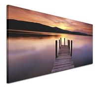 Wallfillers Orange Lake Sunset Landscape Canvas Wall Art Picture - 1214 Small - 97x40cm