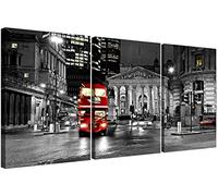 Wallfillers Red London Bus Black and White Canvas Wall Art - Set of 3