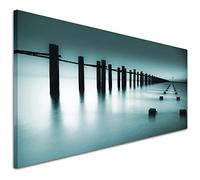 Wallfillers Teal Contemporary Seascape Canvas Wall Art Print - 1089-120x50cm