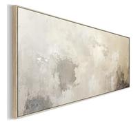 Wallfillers Wide Beige Neutral Framed Artwork on Canvas Abstract Panoramic for Bedroom (143 x 52cm)