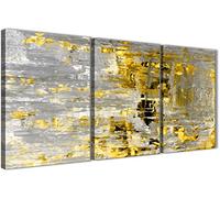 Wallfillers Yellow Abstract Painting Wall Art Print Canvas - Multi 3 Piece - 125cm Wide - 3357