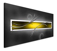Wallfillers Yellow and Grey Abstract Canvas Wall Art Print - 1259-120x50cm