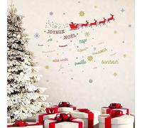Wallflexi Christmas Decorations Wall Stickers " Christmas Reindeer with French Quotes " Wall Murals Decals Living Room Children Nursery School Restaurant Cafe Hotel Home Office Décor, Multicolour