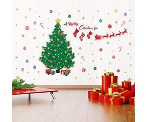 Wallflexi Christmas Decorations Wall Stickers " Traditional Christmas Tree Decoration Set " Wall Murals Decals living Room Children Nursery School Restaurant Cafe Hotel Home Office Décor, multicolour