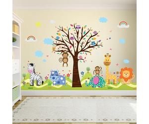 Wallflexi Office Home Decoration Wall Stickers "Happy Hills & Zoo" Wall Murals Removable Self-Adhesive Decals art Nursery Kindergarden School Baby Toddler Children Kids Room Decoration, multicolour