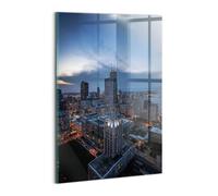 Wallfluent Modern Artwork Tempered Glass Wall Decoration 20x30cm/7,9x11,8inch Panel Image Art Picture Waterproof Painting for Living Room Kitchen - Photo of the city of Chicago