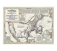 Wallingford 1935 Map USA Bostonian Idea Warped Art Print Canvas Premium Wall Decor Poster Mural