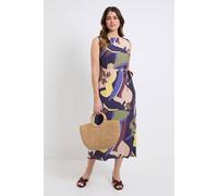 Wallis Abstract Belted Maxi Dress In Navy navy