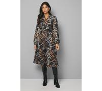 Wallis Abstract Butterfly Pussybow Tie Neck Midi Dress In Black black