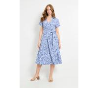 Wallis Abstract Jersey Roll Sleeve Belted Midi Dress In Blue blue