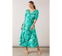 Abstract Print Ruched Midi Dress Wallis Turquoise 12