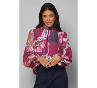 Wallis Abstract Print Shirred Neck Blouse In Black black 12