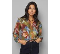 Wallis Abstract Print Tie Blouse, 16, Rust