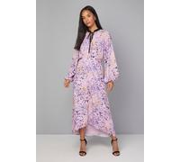 Wallis Abstract Tie Neck Midi Dress In Lilac lilac