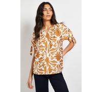 Wallis Abstract Tie Sleeve Collarless Top In Apricot apricot