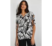 Wallis Abstract Tie Sleeve Collarless Top In Black black