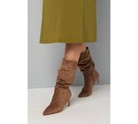 Wallis Amelia Faux Suede Ruche Kitten Heel Calf Boots In Taupe taupe