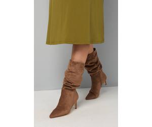 Wallis Amelia Faux Suede Ruche Kitten Heel Calf Boots In Taupe taupe