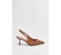 Wallis Amelia Faux Suede Snaffle Detail Kitten Heel Slingback Court Shoes In Tan tan