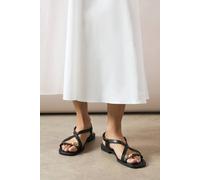 Wallis Angela Faux Leather Metal Trim Detail Cross Strap Flat Sandals In Black black 4