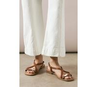 Wallis Angela Faux Leather Metal Trim Detail Cross Strap Flat Sandals In Dark Tan dark tan 3