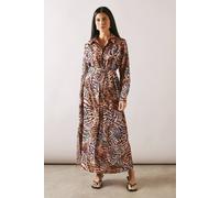 Wallis Animal Button Through Midi Shirt Dress In Natural natural 8