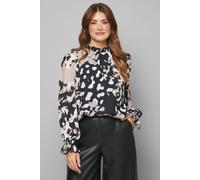 Wallis Animal Floral Shirred Neck Blouse In Black black