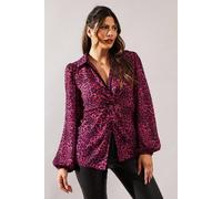 Wallis Animal Print Knot Detail Collared Blouse In Pink pink 8