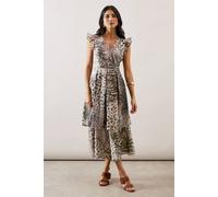 Wallis Animal Print Ruffle Sleeve Tiered Dress animal 16