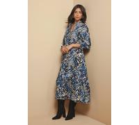 Wallis Animal Tie Neck Midaxi Dress In Teal teal