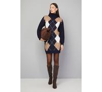 Wallis Women's Argyle Roll Neck Knitted Dress in Navy | Size: Large Wallis Navy L