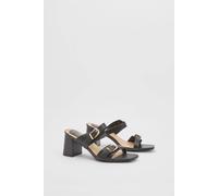 Wallis Axel Faux Leather Buckle Detail Block Heel Mules In Black black