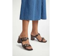 Wallis Axel Faux Leather Buckle Detail Block Heel Mules, 5, Chocolate