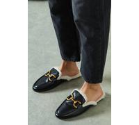 Wallis Beata Faux Fur Lined Snaffle Detail Backless Loafer In Black black 4