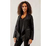 Wallis Women's Black Faux Leather Waterfall Jacket, Faux Leather, Waterfall Style, Autumn Winter, Work, Office, Commute, Casual, Evening, Weekend
