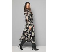 Wallis Black Floral Burn Out Shirred Midaxi Dress black 10