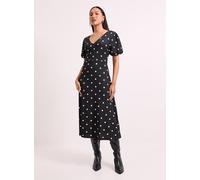 WALLIS Black Spot Print Jersey V Neck Midi Tea Dress 20