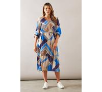 Wallis Blue Geo Drawstring Viscose Midi Dress blue 14