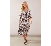 Wallis Blush Abstract Drawstring Viscose Midi Dress In Pink pink 10