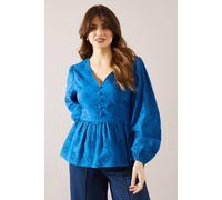 Wallis Broderie Button Peplum Blouse In Cobalt cobalt 18